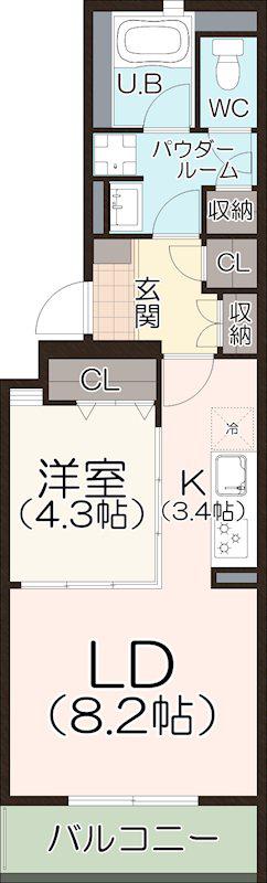 NODE プラス TSURUMAI(1LDK/2階)の間取り写真