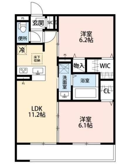 ジェンティーレ・トリヤマV(2LDK/2階)の間取り写真