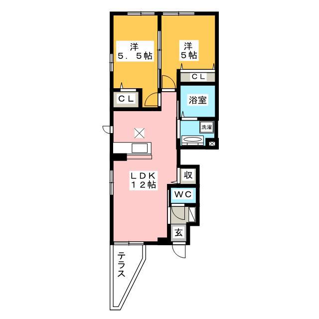 オータム(2LDK/1階)の間取り写真