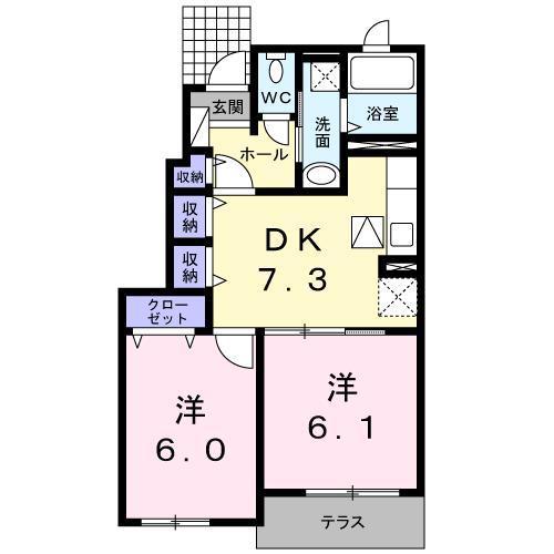 グラース・ベルD(2DK/1階)の間取り写真