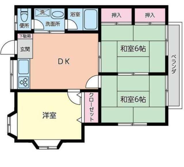 緑区霧が丘6丁目アパート(3DK/2階)の間取り写真