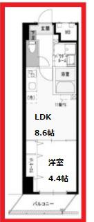 オランジュ・ポルト(1LDK/4階)の間取り写真