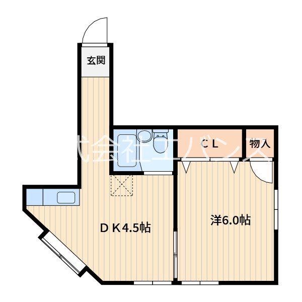 浜田ビル(1DK/2階)の間取り写真