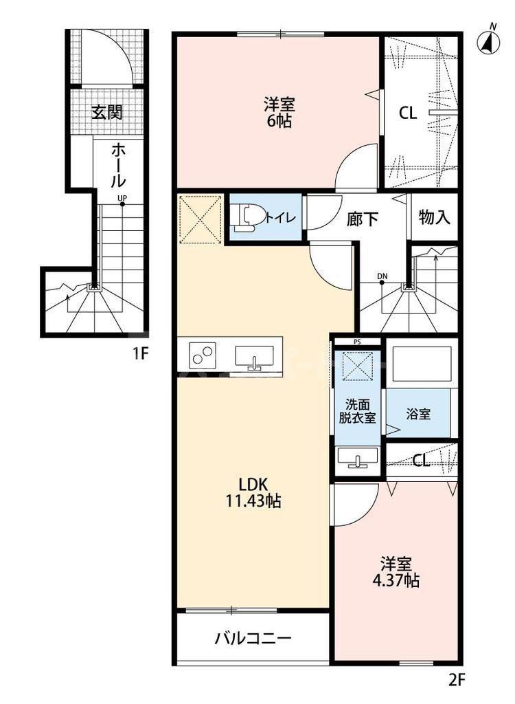 リーブルファイン足立辰沼(2LDK/2階)の間取り写真