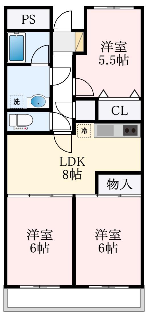 エイト狭山(3LDK/3階)の間取り写真