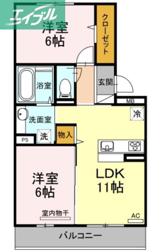 オアシス連島(2LDK/3階)の間取り写真