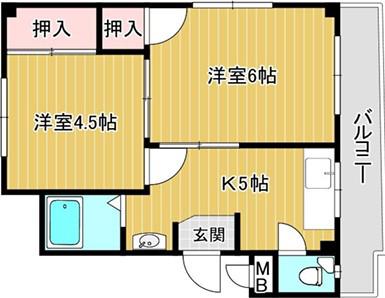 田野マンション(2K/1階)の間取り写真