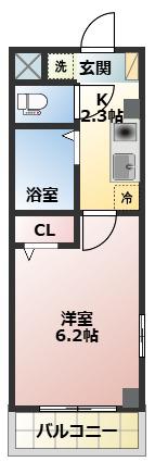 さいたま新都心B(1K/2階)の間取り写真