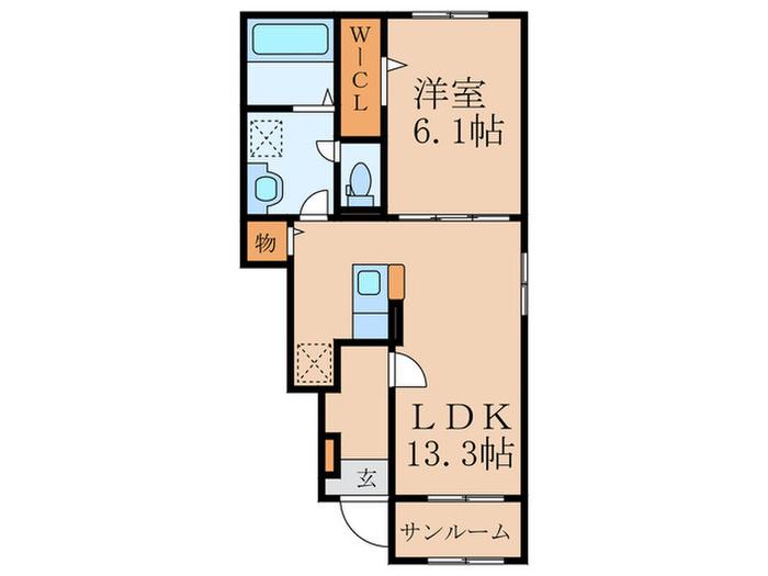 ロータス田川II(1LDK/1階)の間取り写真