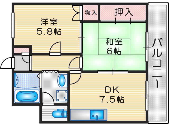 プレアール吹田サウス(2DK/3階)の間取り写真