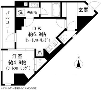GRAND三軒茶屋ウエスト(1DK/6階)の間取り写真