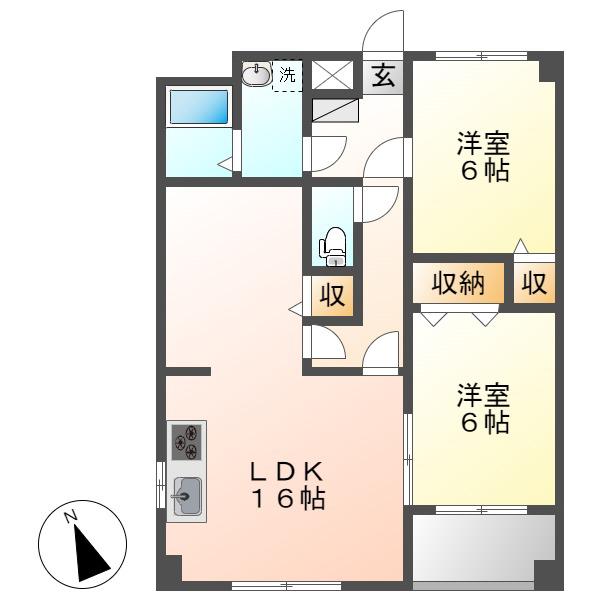 ビューティリメイン A(2LDK/3階)の間取り写真