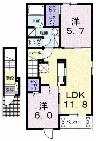 ヴィラ・アルバーダ B(2LDK/2階)の間取り写真