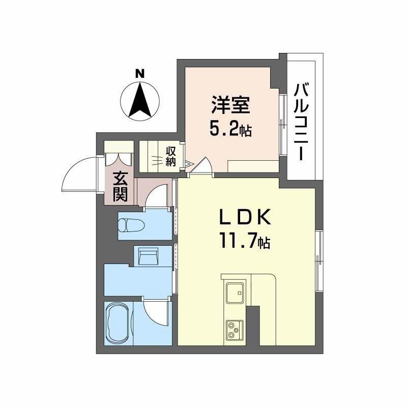 ユーグレイス東島田(1LDK/4階)の間取り写真