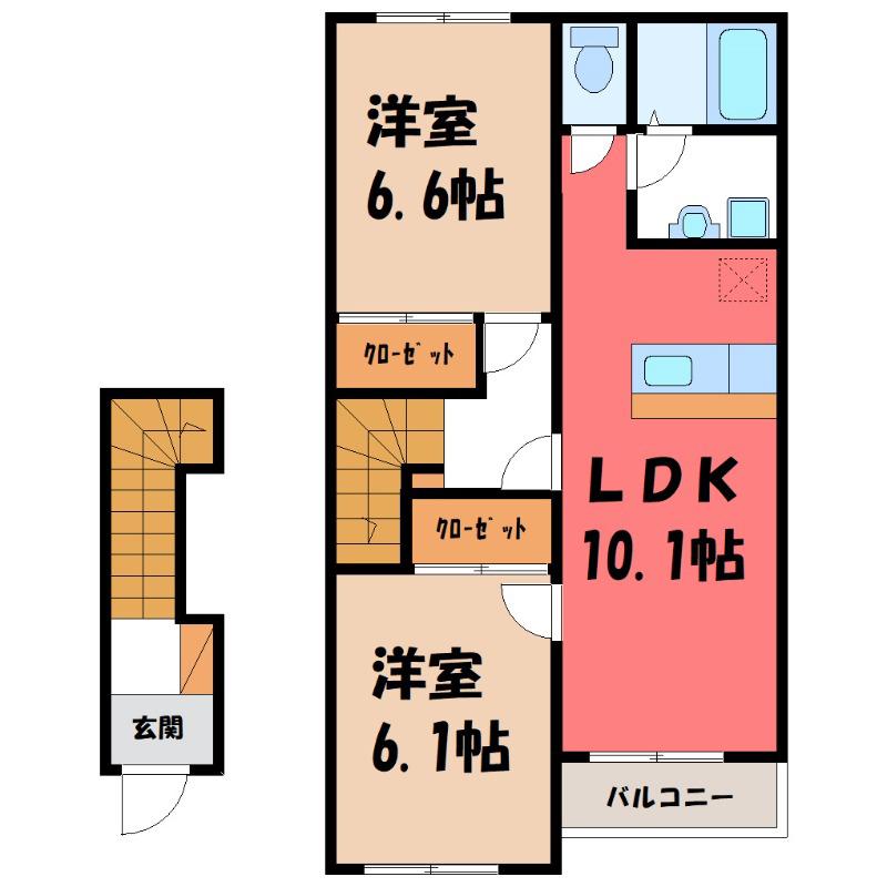グランディール(2LDK/2階)の間取り写真