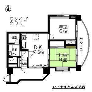 ロイヤルヒルズ上杉(2DK/2階)の間取り写真