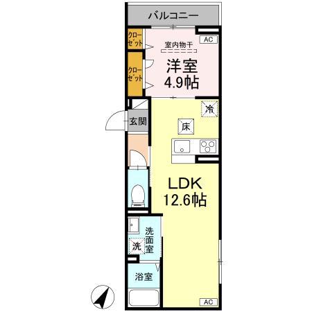ディールーム・エム(1LDK/2階)の間取り写真