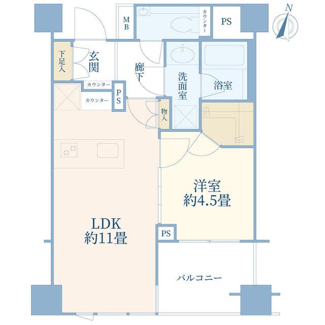 ブランズ桜新町(1LDK/4階)の間取り写真
