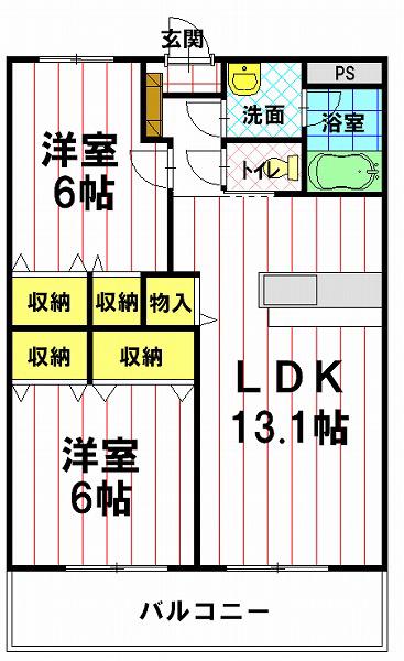 ブレインマンションΑ(2LDK/1階)の間取り写真