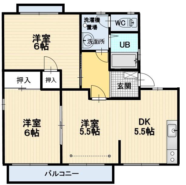 フレグランス三石A棟(3DK/2階)の間取り写真