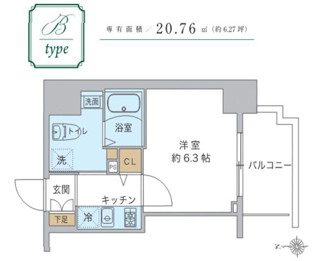 スプランディッド品川(1K/6階)の間取り写真