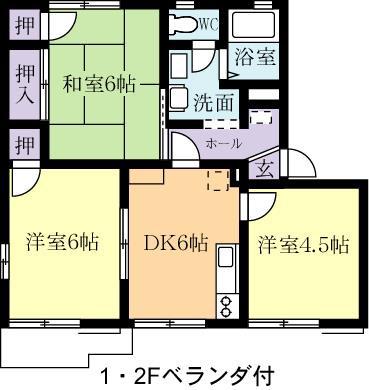 ウインリバーハイツC(3DK/1階)の間取り写真