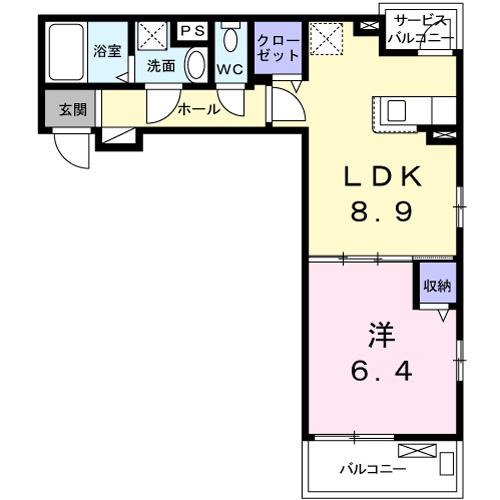 サザンクロス(1LDK/2階)の間取り写真