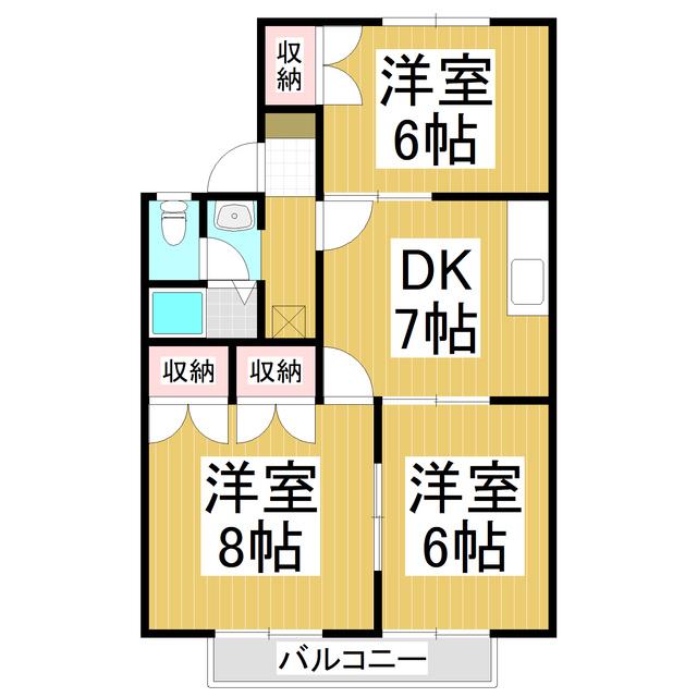 ハイム松橋A棟(3DK/2階)の間取り写真