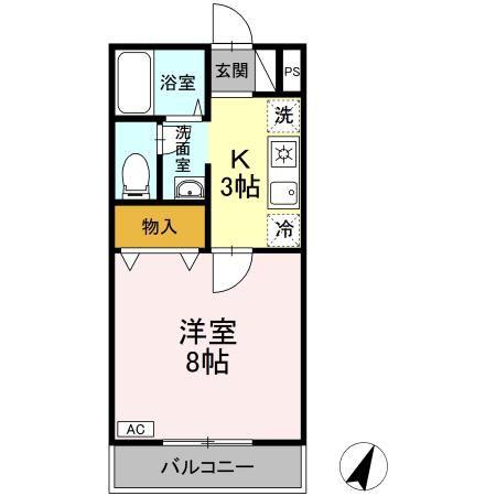 セジュールKIII(1K/2階)の間取り写真