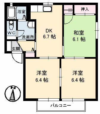 ハイムA.D.21 C棟(3DK/2階)の間取り写真