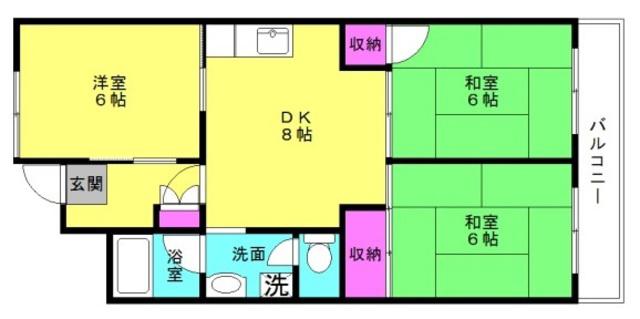 播磨城の宮(3DK/1階)の間取り写真