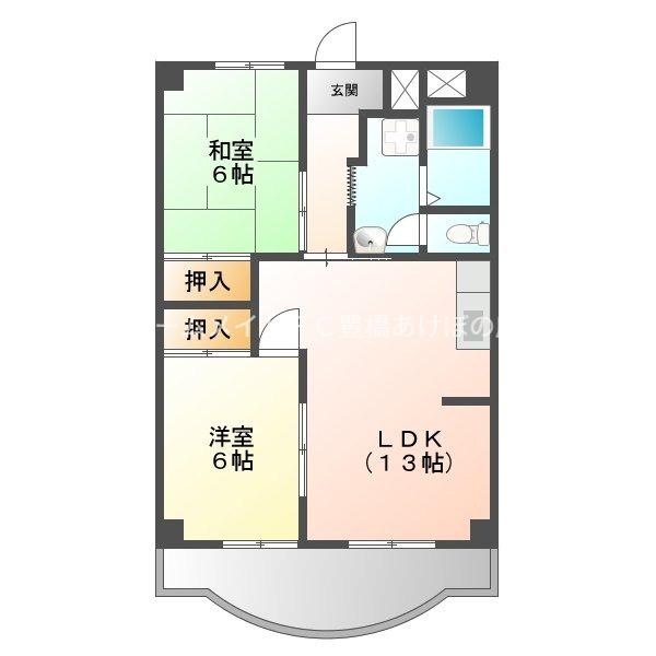 オリエンタルハイツ(2LDK/4階)の間取り写真