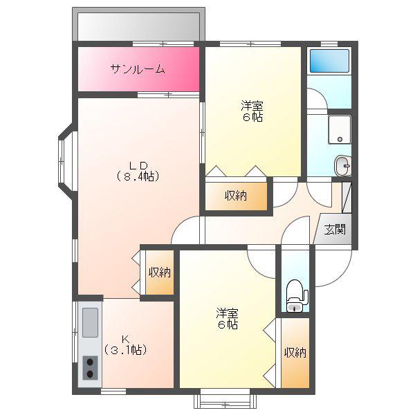 志乃丘ハイツV(2LDK/2階)の間取り写真