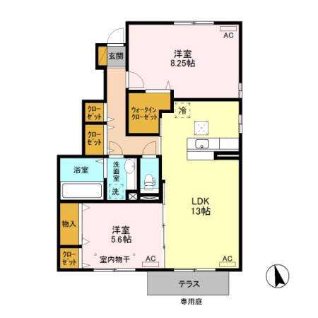 グランデ・ルガールB棟(2LDK/1階)の間取り写真