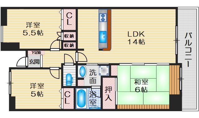 シティコート曽根東五番館(3LDK/9階)の間取り写真