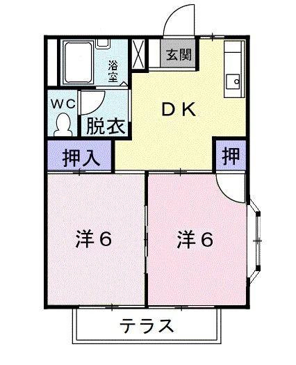 エレガンスかわいA棟(2DK/1階)の間取り写真