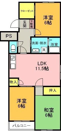 セントラルハイツ(3LDK/4階)の間取り写真
