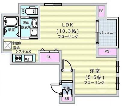 パラッツオ新町(1LDK/5階)の間取り写真