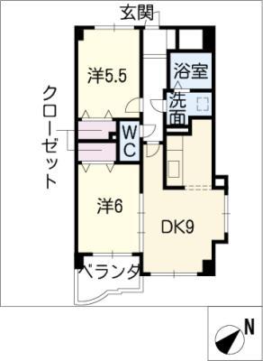 グランドゥール(2DK/3階)の間取り写真