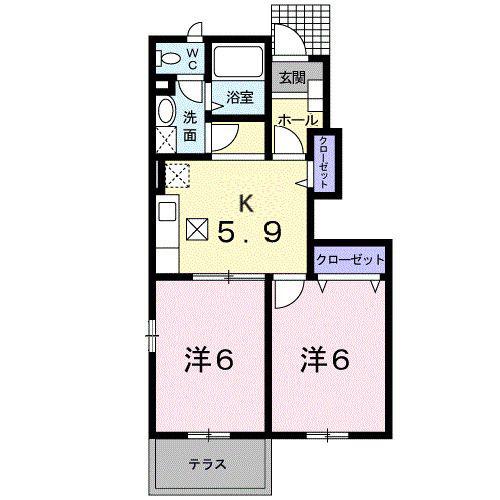 ソレイユN B(2K/1階)の間取り写真