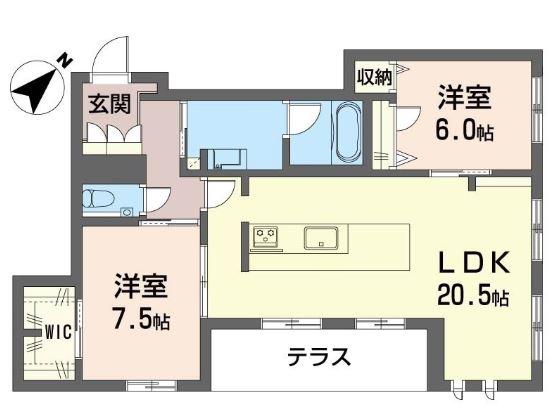 風香 北鎌倉 積水ハウスオートロックマンション(2LDK/1階)の間取り写真