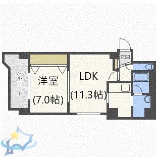デュアンジュ北円山(1LDK/2階)の間取り写真