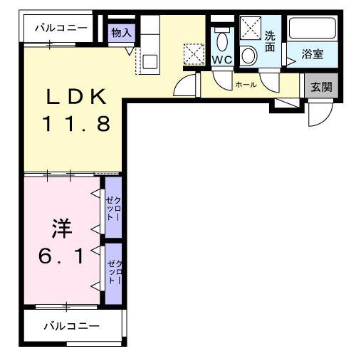 ウィンフィールド博多南(1LDK/2階)の間取り写真