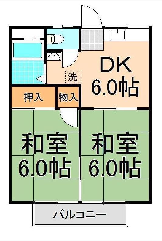 コーポラスローリエ(2DK/2階)の間取り写真