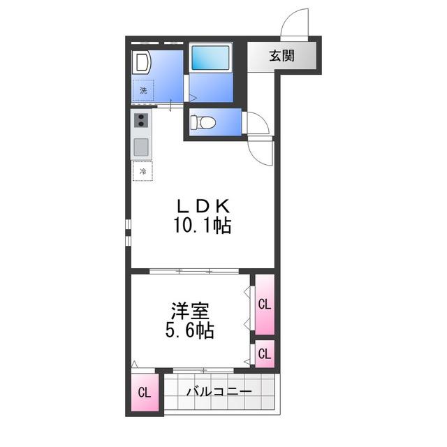 リアン富木(1LDK/3階)の間取り写真