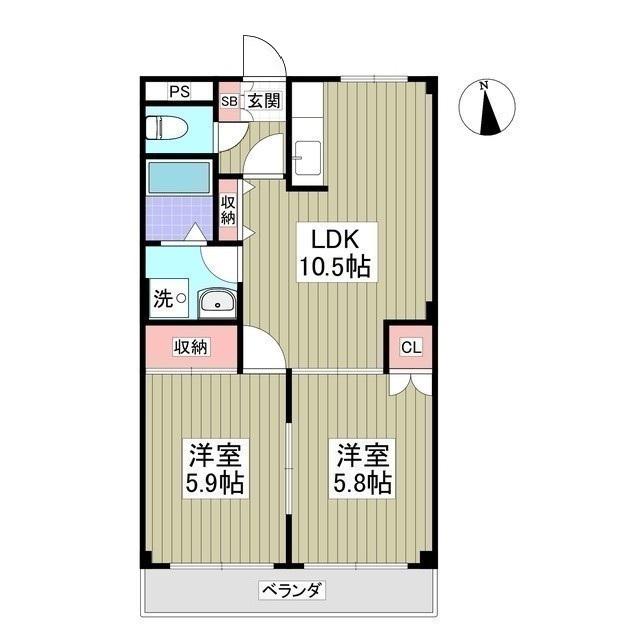 サウス・フォレストA(2LDK/2階)の間取り写真