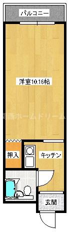 まるきハイツ東大利(1K/2階)の間取り写真