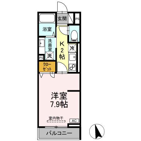 ディールーム プレミアム 多磨霊園駅(1K/2階)の間取り写真