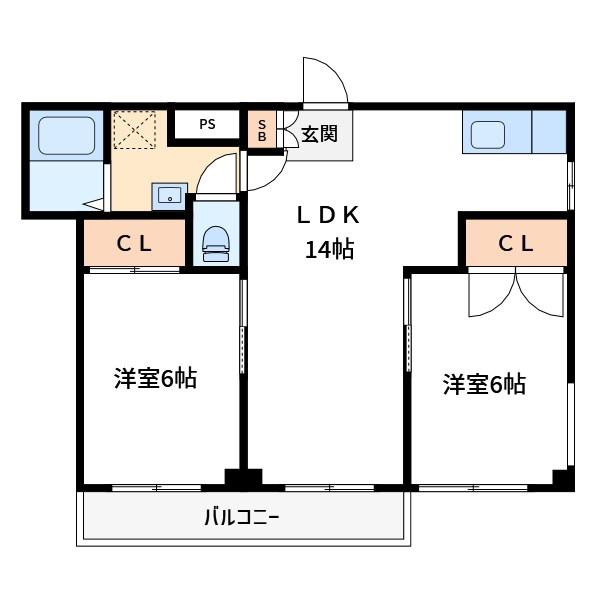 安田ビル(2LDK/2階)の間取り写真
