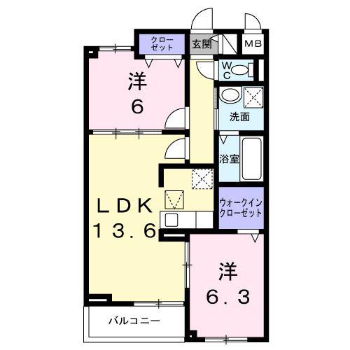 別所中の町アパート(2LDK/1階)の間取り写真